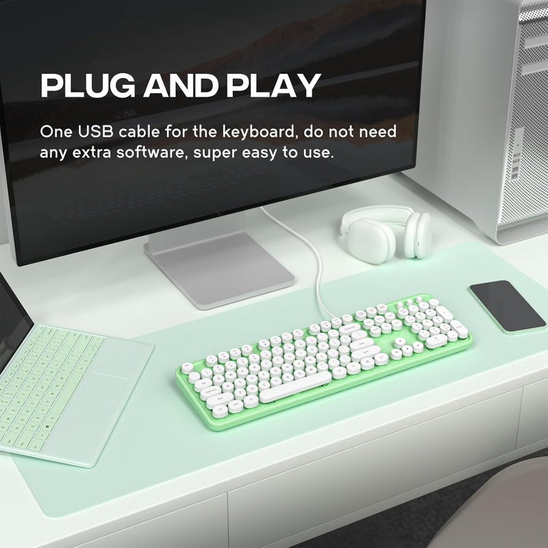 Atelus Computer Keyboard Wired, Plug Play USB Keyboard with Large Number Pad, Caps Indicators, Foldable Stands, Full Size Keyboard for Windows PC Laptop (Green-White) - Image 3